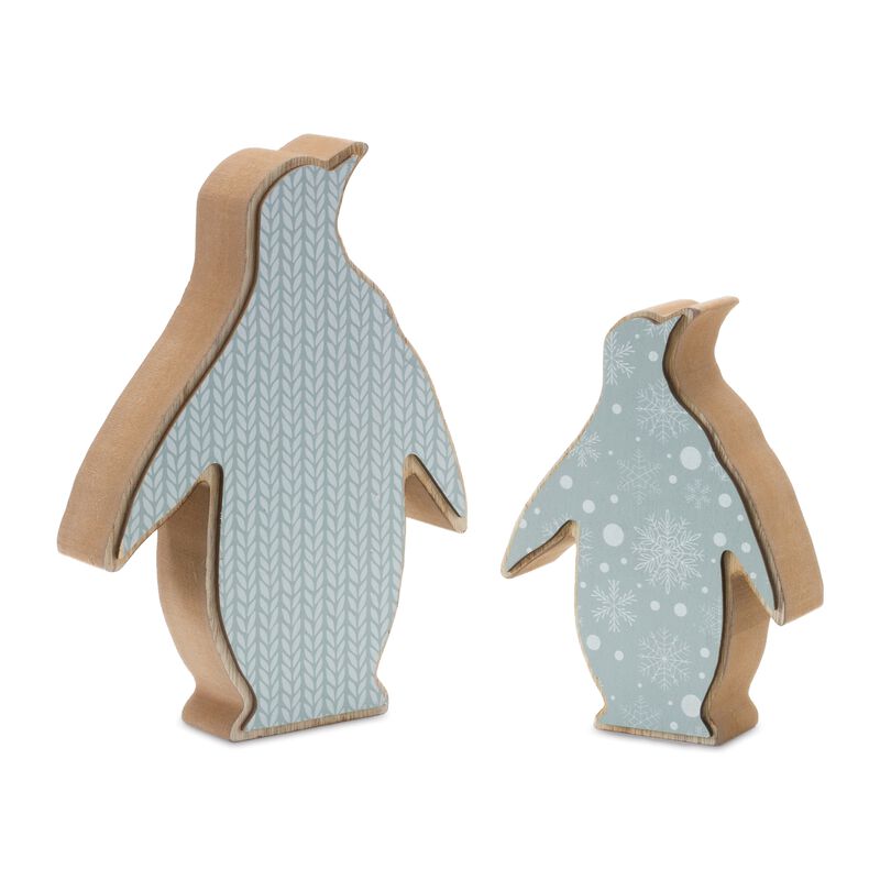 Set of 2 Wooden Penguins for Holiday Home Decorations