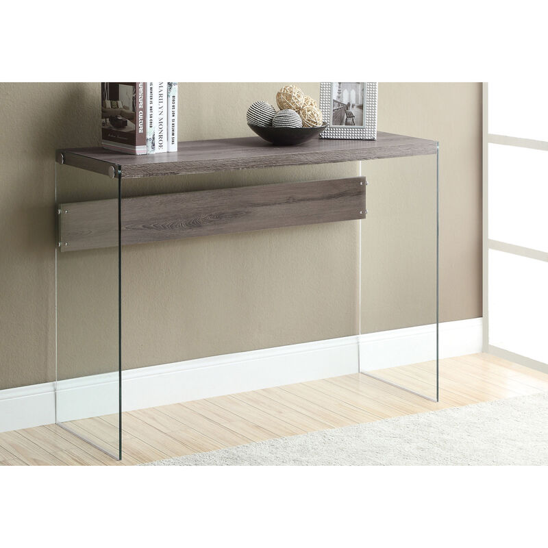 Monarch Specialties I 3055 Accent Table, Console, Entryway, Narrow, Sofa, Living Room, Bedroom, Tempered Glass, Laminate, Brown, Clear, Contemporary, Modern