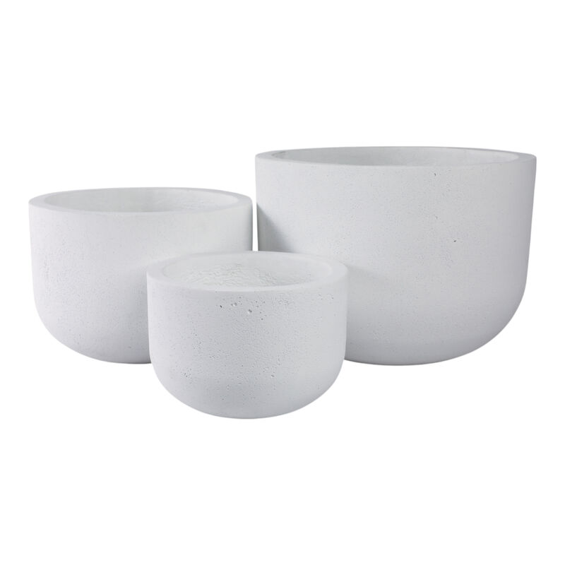 S/3 9/12/15" Rounded Cement Planters, White image number 3