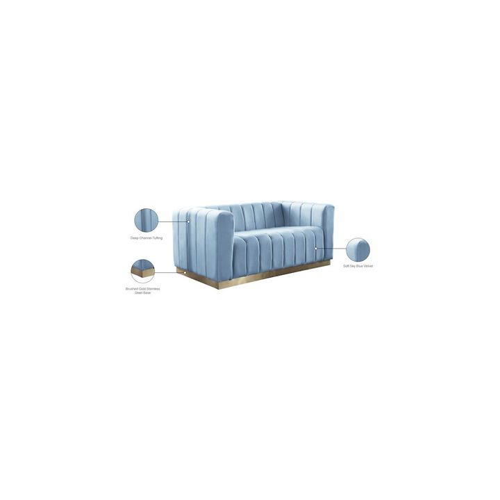 Meridian Furniture Marlon Sky Blue Velvet Loveseat
