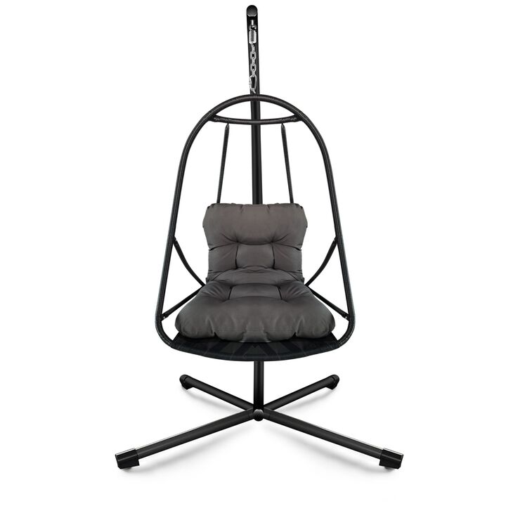Swing Egg Chair with Stand Indoor Outdoor Wicker Rattan Patio Basket Hanging Chair