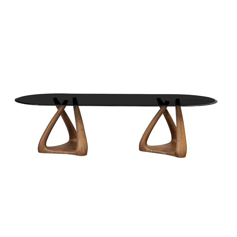 Modrest Christy - Mid-Century Modern Grey Glass + Walnut Oval Dining Table