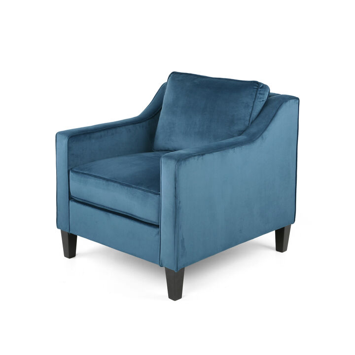 HomeRoots 31" Blue And Black Velvet And Wood Club Chair