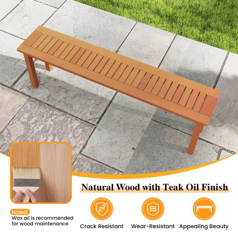 Hivvago Outdoor Long Patio Dining Backless Wooden Bench with Teak Oil Finish