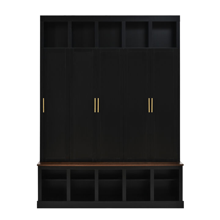 Merax All-in-One Hallway Organizer with 3 Closed Lockers, Inner Hooks & Hanging Rods Hall Tree