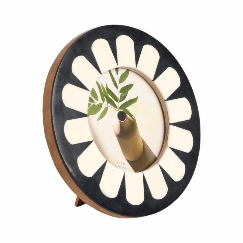 4x4 Round Petal Resin Photo Frame, Black/ivory image number 1