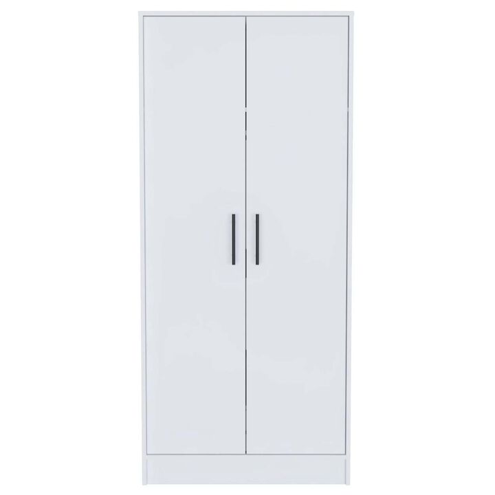 Streamdale Ambery White Armoire, 2 Shelves, 1 Drawer, Metal Rod
