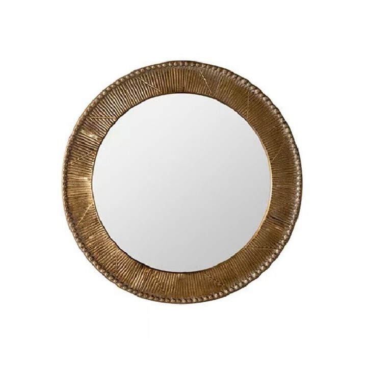 31.3"Gold Textured Round Wall Mirror-Decorative Mirror, Boho Accent Mirror