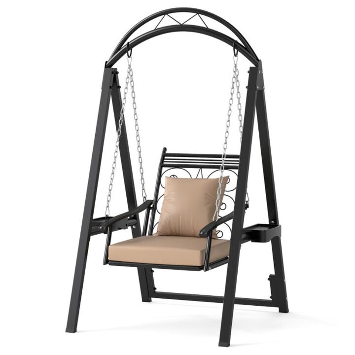 Hivvago Outdoor Porch Swing with Removable Cushions and Side Tables for Garden Balcony