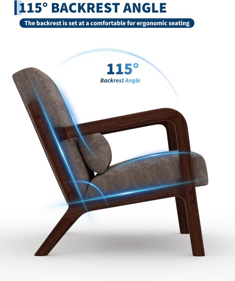 Modern Chenille Accent Sofa Chair, Lounge Armchair with Lumbar Pillow for Living Room, Bedroom, Outdoor Relax, Brown image number 3
