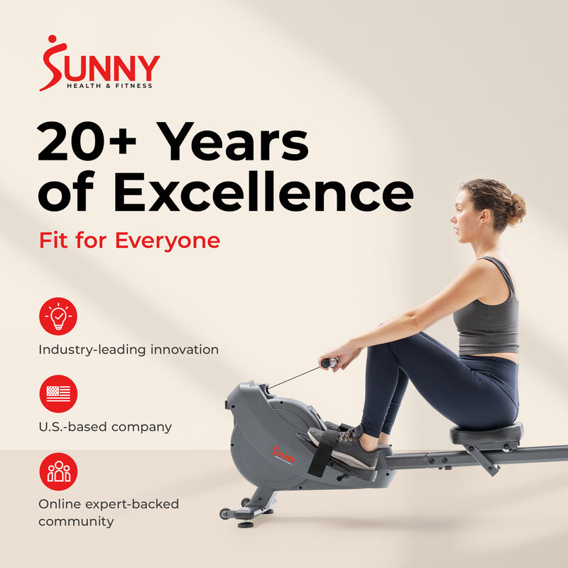 Sunny Health & Fitness Smart Quiet Dual Rail Magnetic Rower with 16 Resistance Levels & Performance Tracking by SunnyFit App image number 7