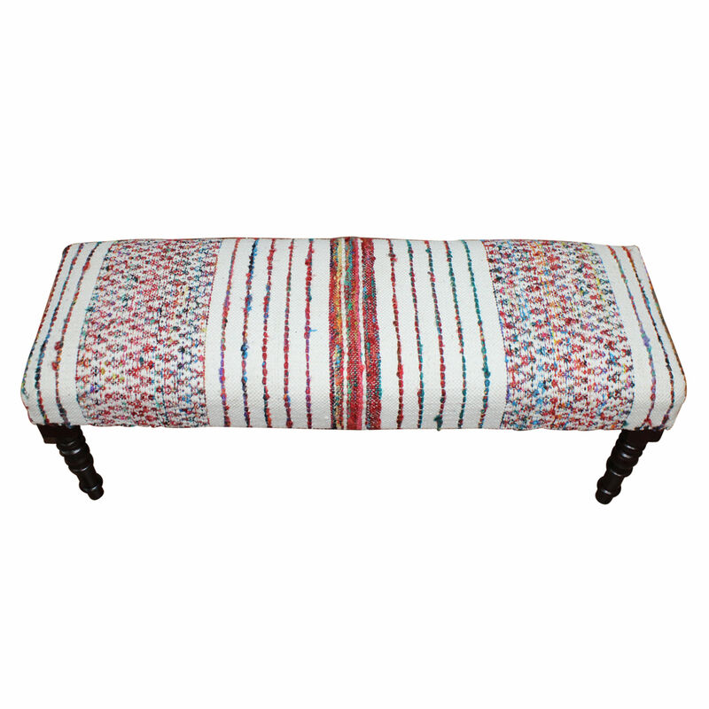 Stylish Upholstery Bench &ndash; Chevron Stripe Fabric Design with Strong Wooden Legs