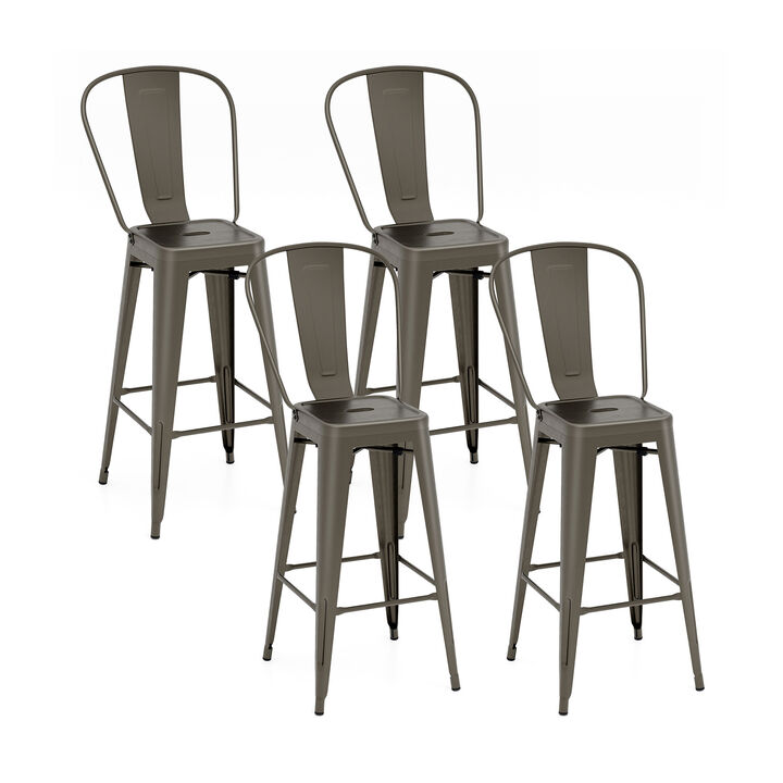 Set of 4 High Back Industrial Bar Stools for Kitchen or Home Bar