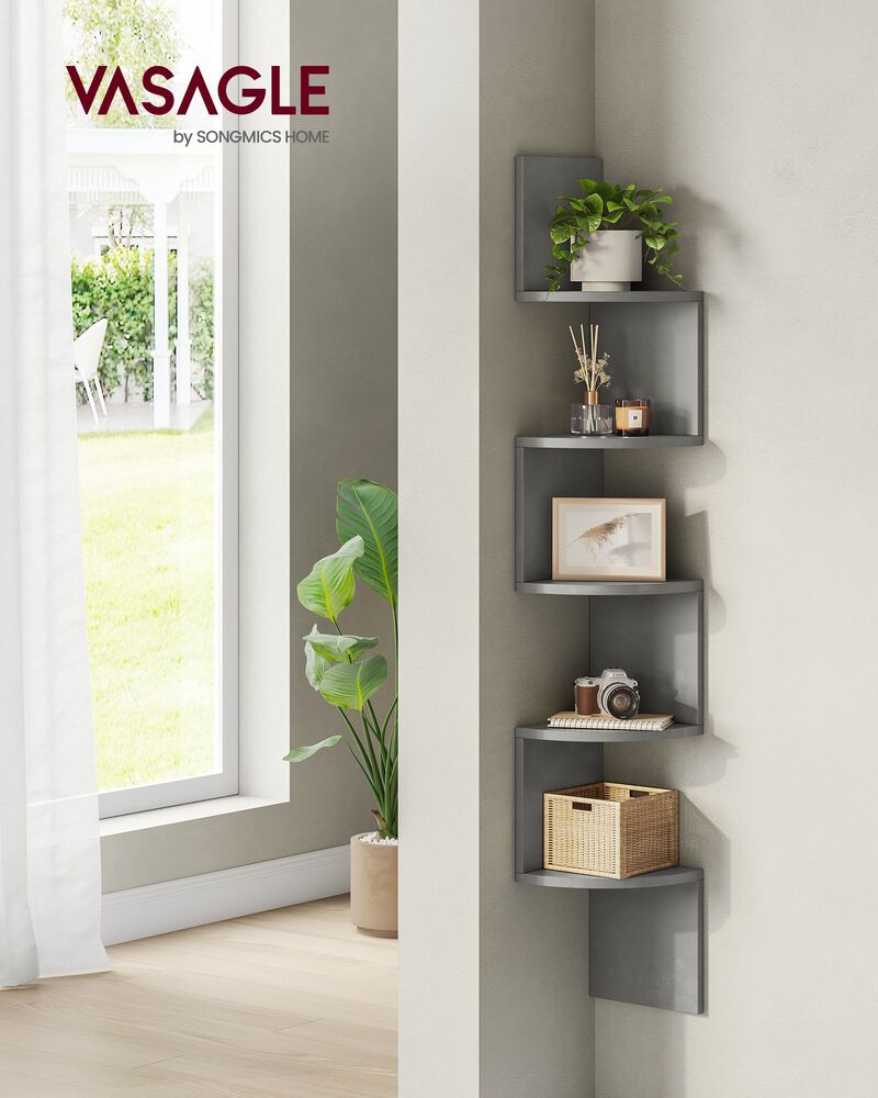 5-Tier Wall Mounted Corner Shelf for Space-Saving Storage and Display