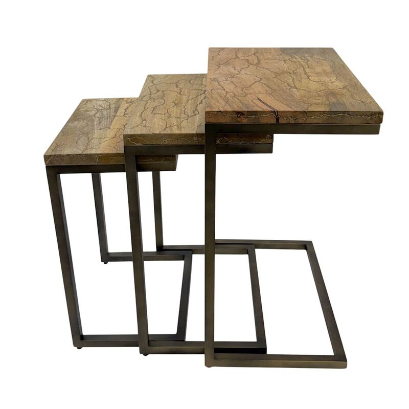 Carolina Chair & Table Electra 3 Piece Nesting Table Set - Electrified Wood - Brass - Indstrial Iron