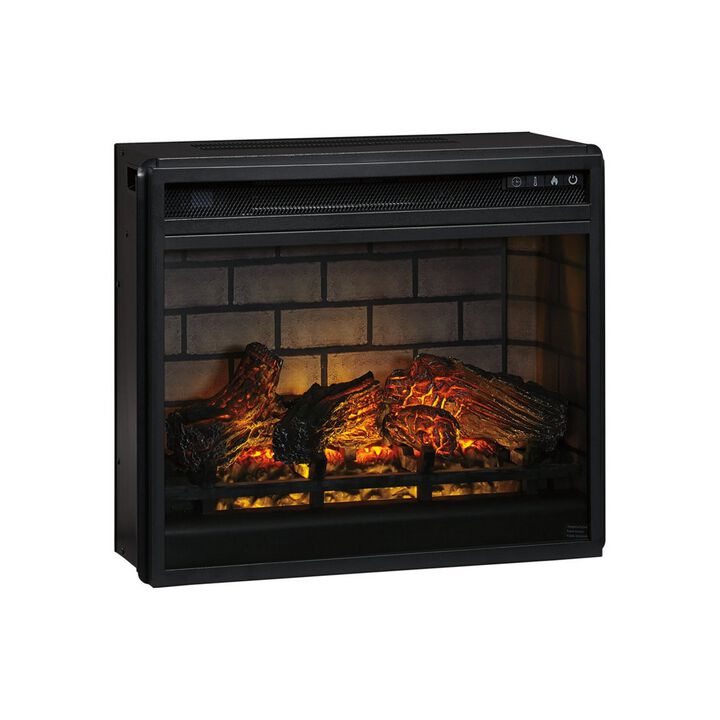 23.75 Inch Metal Fireplace Inset with 7 Level Temperature Setting, Black - Benzara
