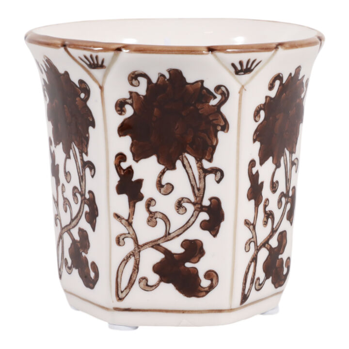 4", 6oz Fluted Chinoiserie Candle, Brown/white