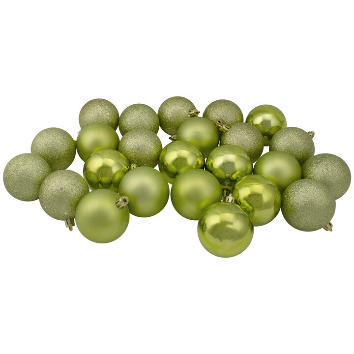 24ct Kiwi Green Shatterproof 4-Finish Christmas Ball Ornaments 2.5" (60mm)