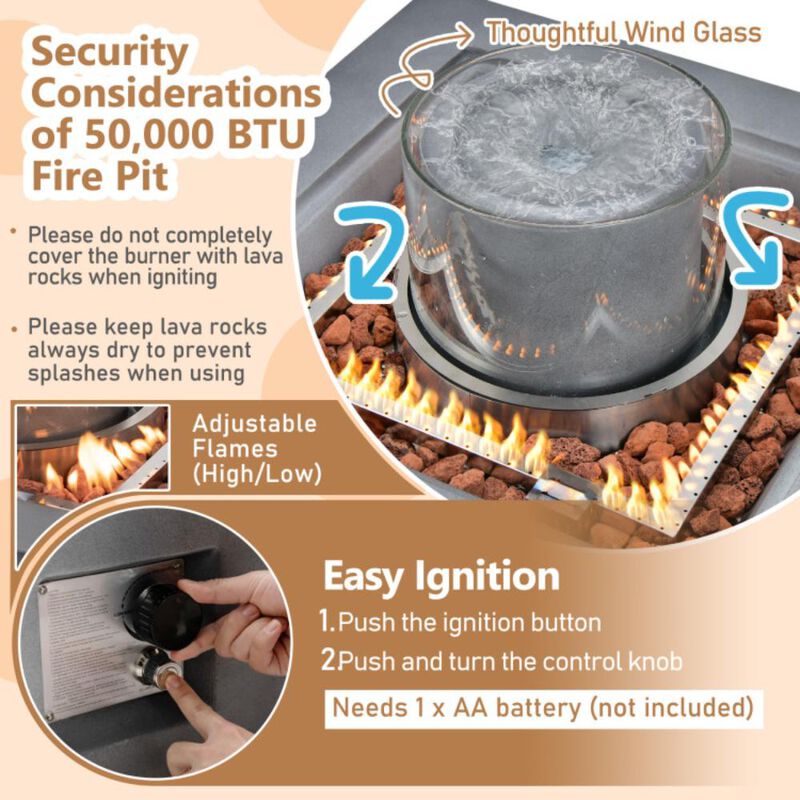 Hivvago 50000 BTU Patio Square Propane Fire Pit with PVC Cover