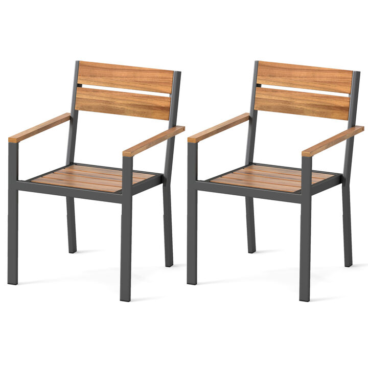 Outdoor Garden Dining Chair with Acacia Wood Armrests and Backrest