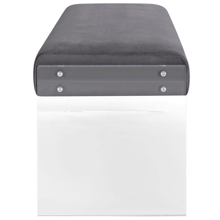Modway Roam Modern Upholstered Bench With Acrylic Base In Gray Velvet