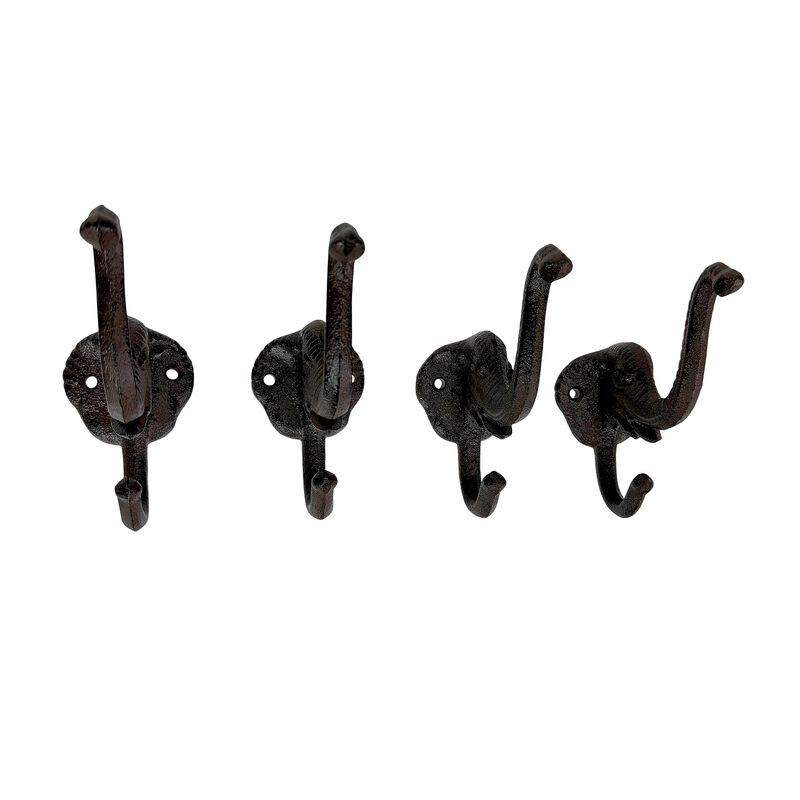 Set Of 4 Elephant Wall Hooks Rustic Cast Iron Brown 5 In Decorative image number 0