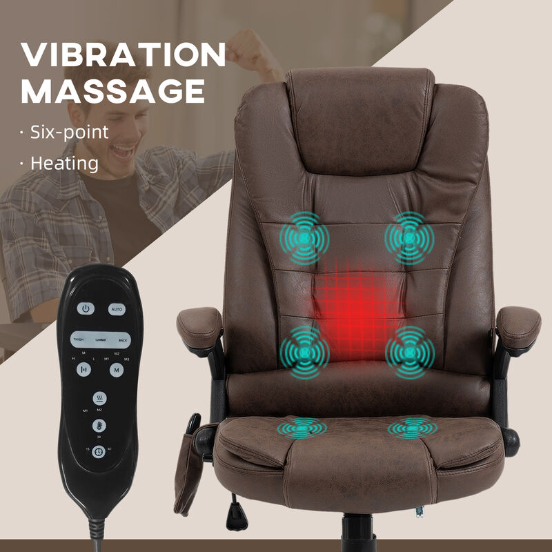 HOMCOM 6 Point Vibrating Massage Office Chair with Heat, Microfiber High Back Executive Office Chair with Reclining Backrest, Padded Armrests and Remote, Coffee
