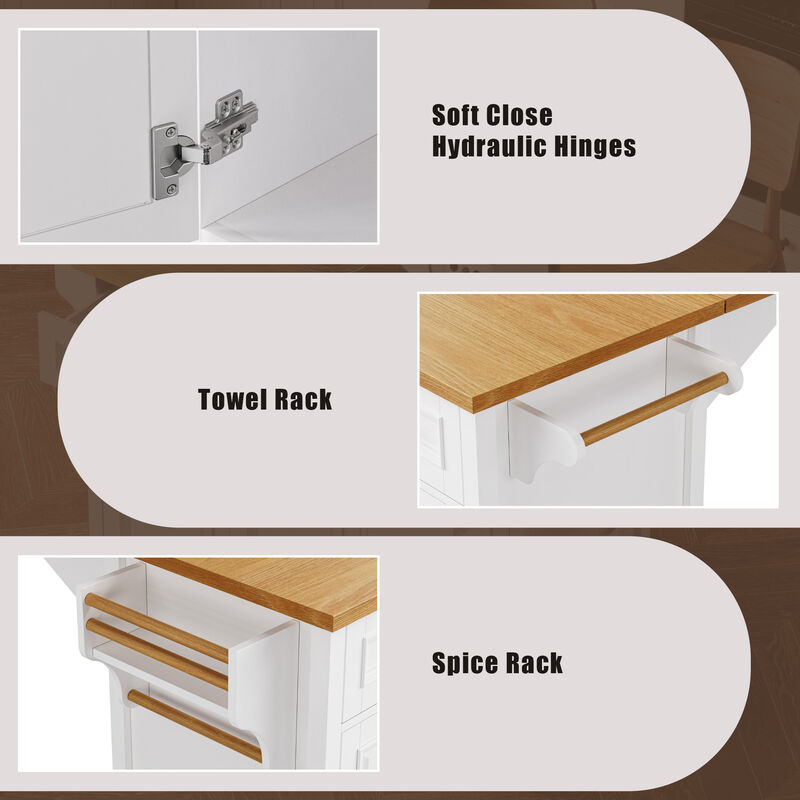 Merax Embossed Texture Kitchen Island on Wheels with Spice Rack