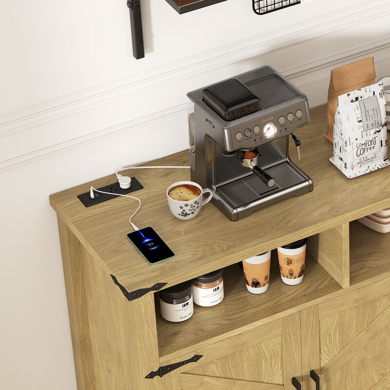 TATEUS Modern Buffet Cabinet with Built-in Charging Station, Aluminum Handles & Half-Open Shelves. image number 6