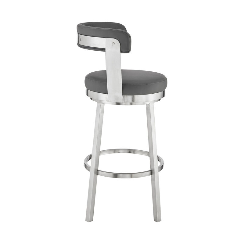 Kobe  Counter Height Swivel Bar Stool in Brushed Stainless Steel Finish and Gray Faux Leather image number 2