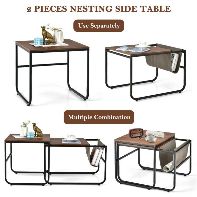 Hivvago Set of 2 Nesting Coffee Tables with Side Pocket for Living Room Bedroom