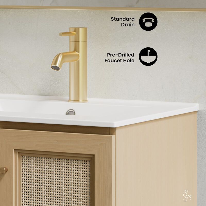 24" Wall-Mounted Bathroom Vanity in Natural Oak, Single Faucet Hole Vanity Top image number 3