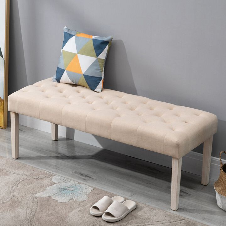 SimpleTufted Upholstered Ottoman Accent Bench with Soft Comfortable Cushion & Fashionable Modern Design  Beige