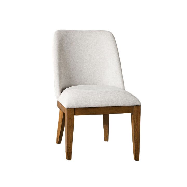 Ramie Side Dining Chair Set of 2, Wingback Chestnut Wood, White Fabric