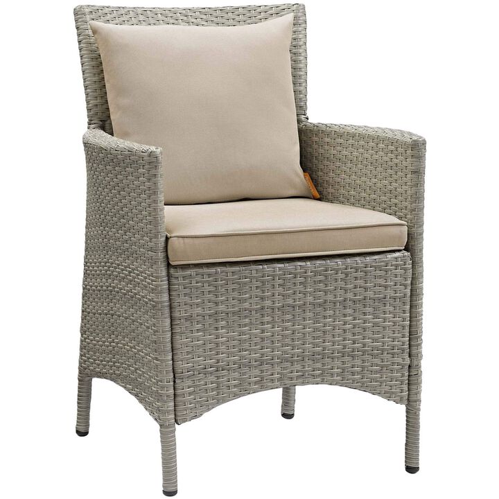 Modway Conduit Wicker Rattan Outdoor Patio Dining Arm Chair with Cushion in Light Gray Beige