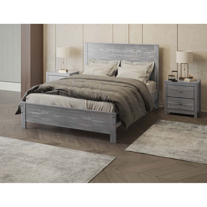 Albany Solid Wood Grey Bed, Modern Rustic Wooden Queen Size Bed Frame Box Spring Needed