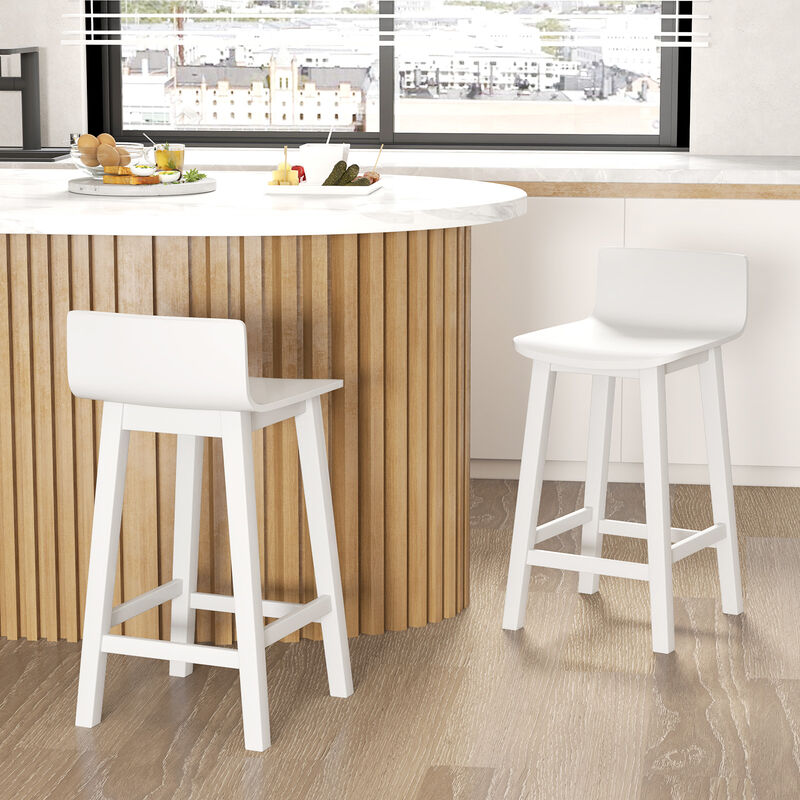 Set of 2 Solid Back and Seat Wood Bar Stools – Comfortable Kitchen Counter Chairs