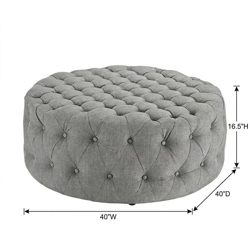 Light Gray Fabric Ottoman, Neutral Soft Upholstered Seat for Room image number 2
