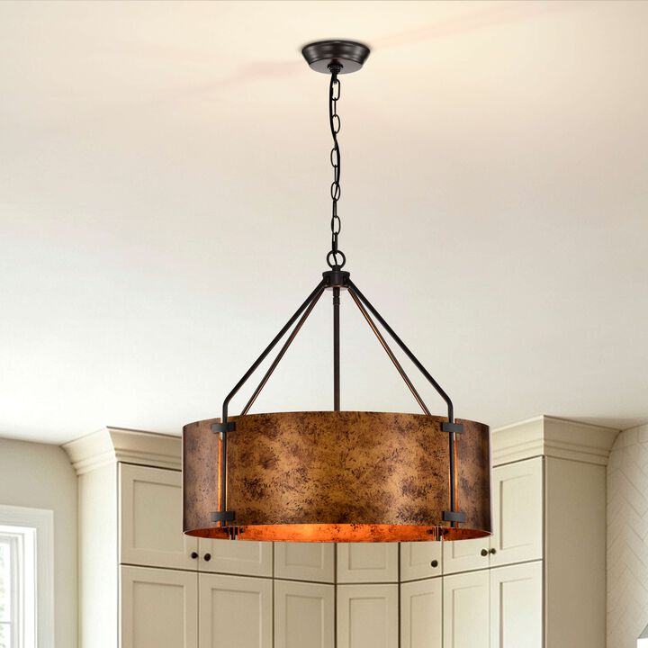 Milka 22" Rustic 4-Light Black and Brown Metal Drum Shade Chandelier