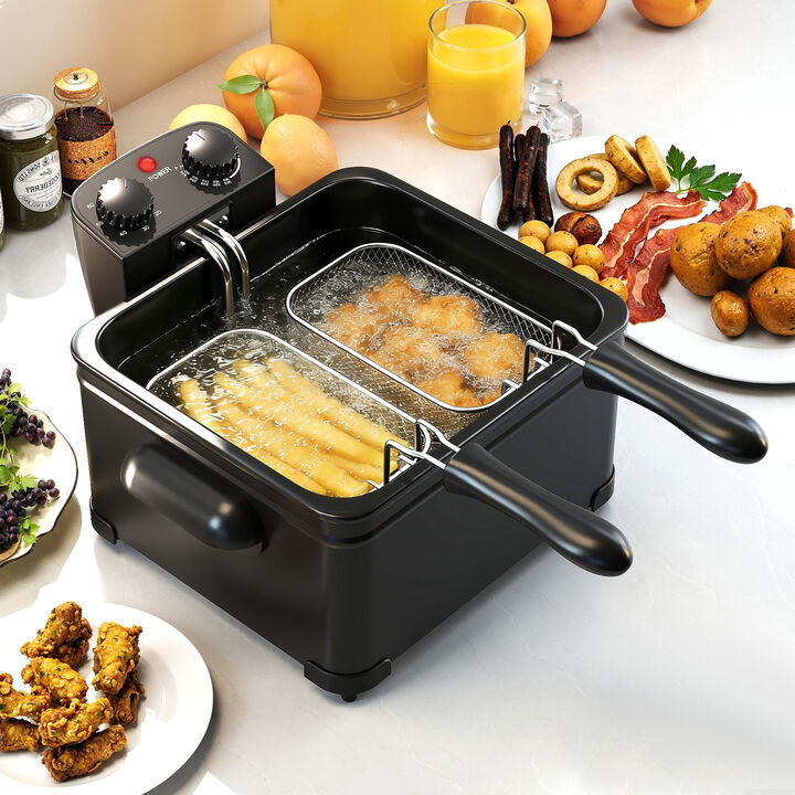 Electric Deep Fryer 21-Cup 1700W Stainless Steel with Triple Basket