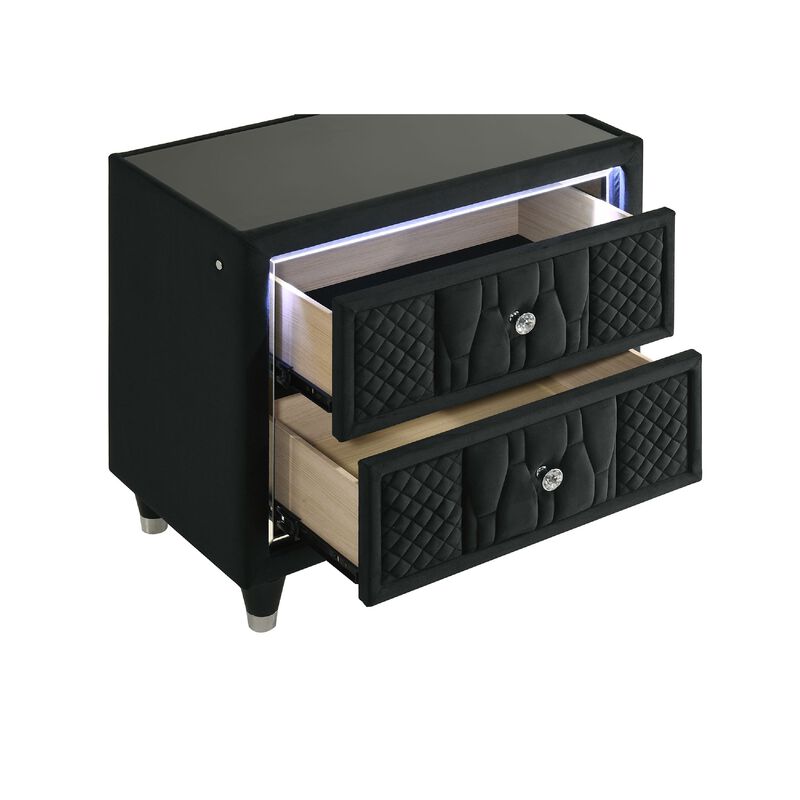 Maren Nightstand with 2 LED Drawers, USB Port, Velvet image number 5