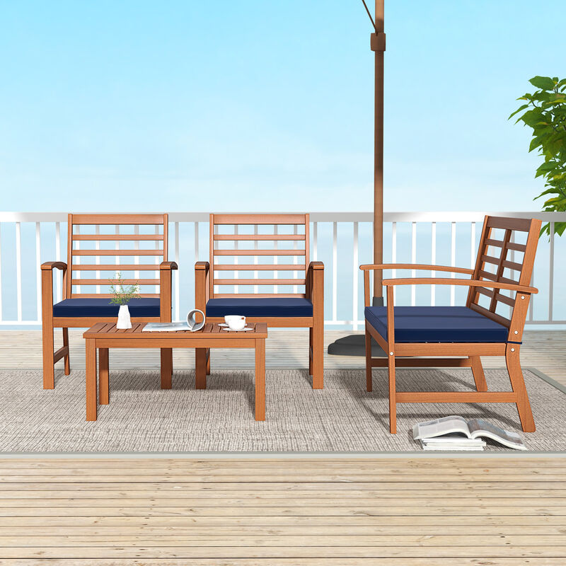 4 Pieces Outdoor Furniture Set with Stable Acacia Wood Frame image number 2