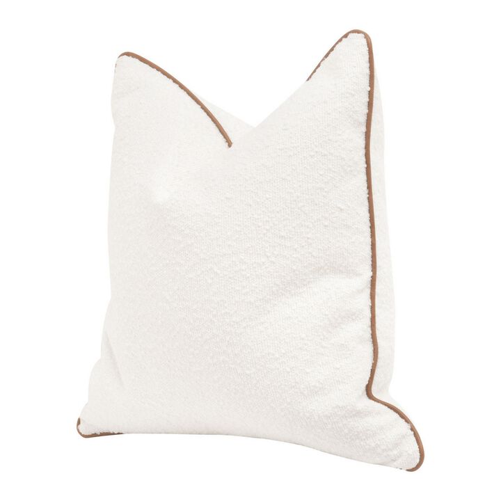 Bera 22 Inch Set of 2 Accent Throw Pillows, Brown Leather, White Boucle - Benzara
