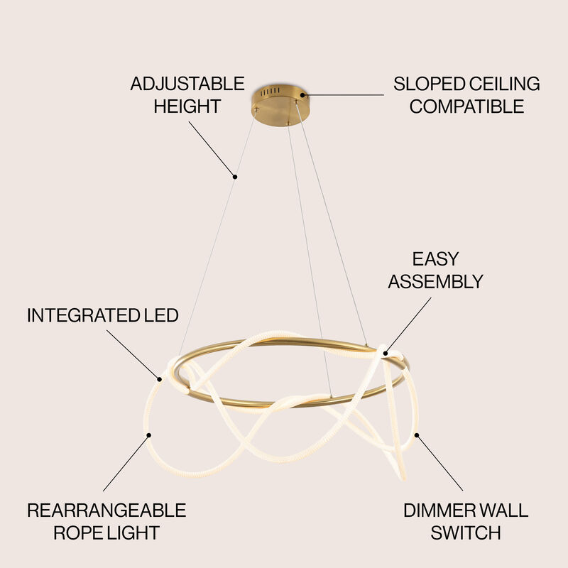 Lisette Contemporary Minimalist 360 Adjustable Silicone Neon Rope Dimmable Integrated LED Chandelier