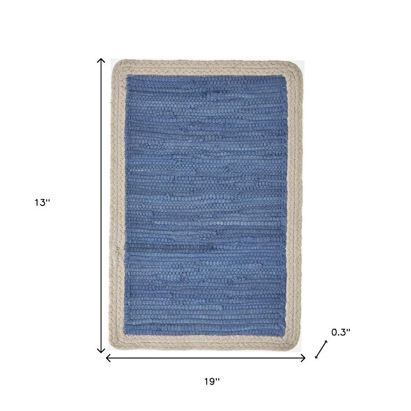 HomeRoots 19" Set of Four Blue And Natural Solid With Border Cotton Placemats image number 4