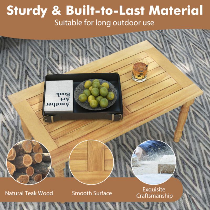 Hivvago Patio Coffee Table with Solid Teak Wood Structure and Slatted Tabletop