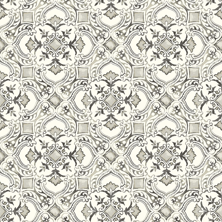 Marjoram Black Floral Tile Wallpaper