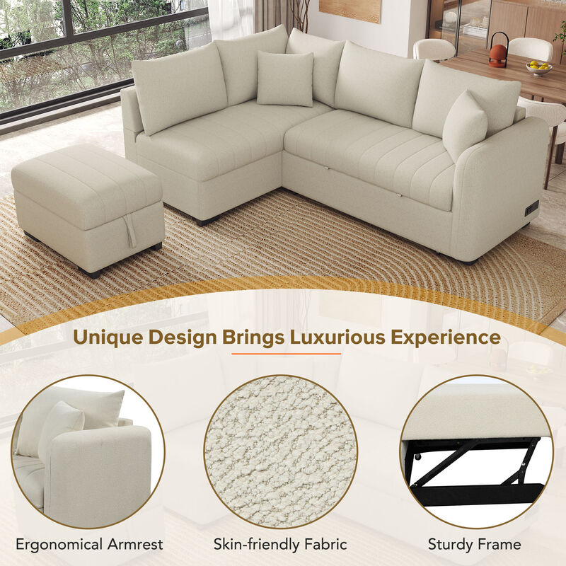 Merax L-shaped Sectional Pull Out Sofa Bed Sleeper Sofa with 2 USB Ports.