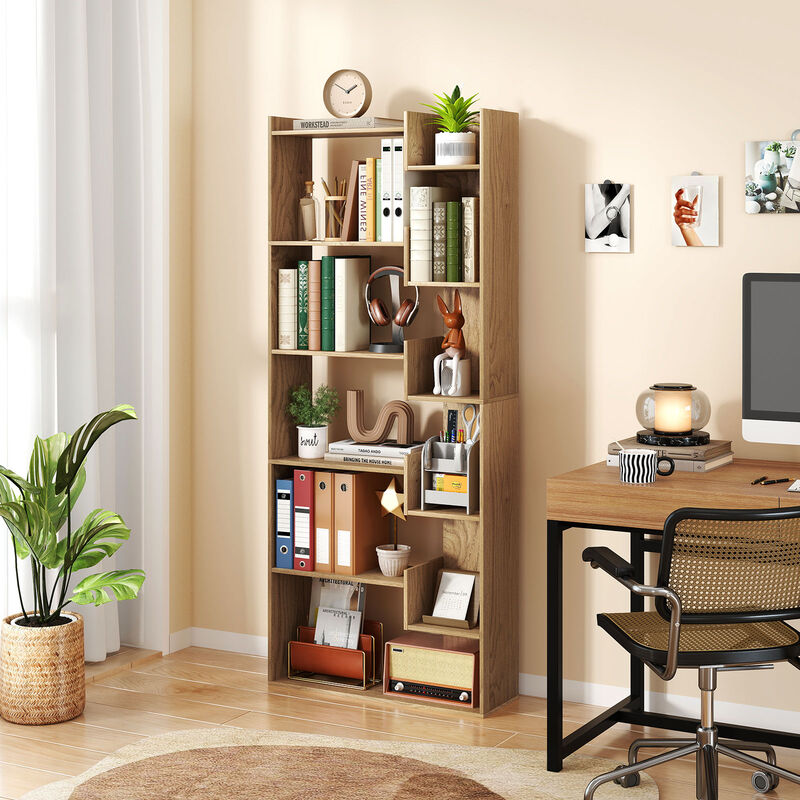 6-Tier Wooden Bookshelf with Open Shelves and 2 Anti-Tipping Kits Included