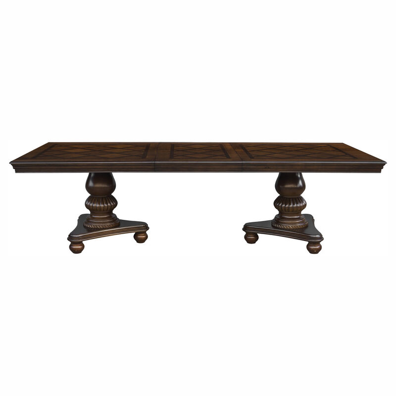 Traditional Dining Table 1pc Brown Cherry Finish Double Pedestal Base Separate Extension Leaf Dining Furniture image number 5